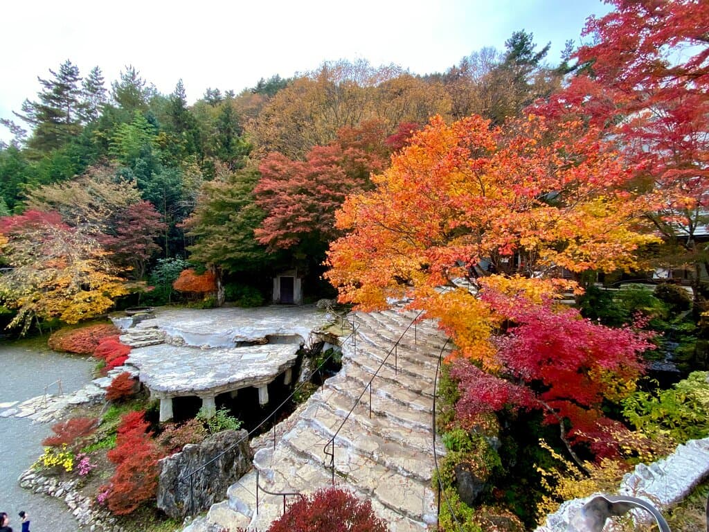 本館への石段と池 