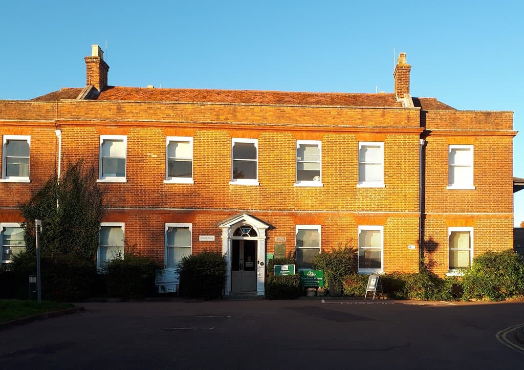 An autumn view of the front door to Three Rivers Museum. The building dates from about 1740 - the two small wings to the side are early 20th century, carefully merged with the original. The museum is on the ground floor on the right - very small, but well worth a visit.     