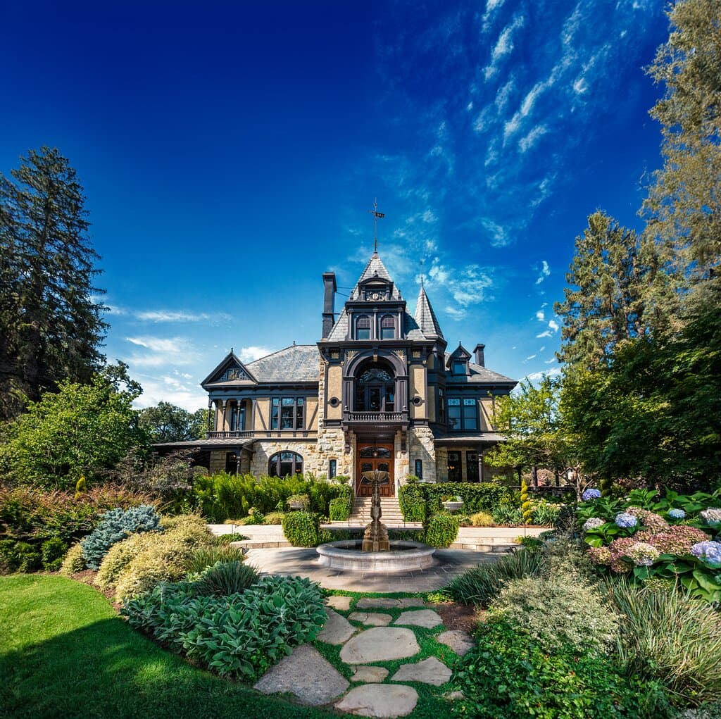 Beringer's famous Rhine House. Built in the 1800's this classic Victorian Mansion hosts guests for wine experiences to this day. 