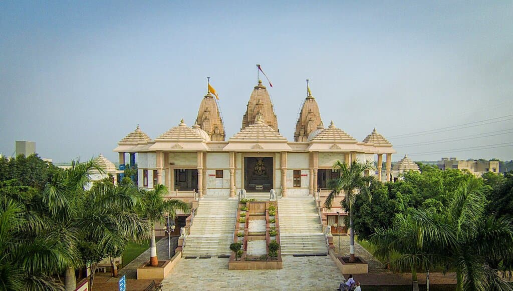 Morning front side view of Rajkot Trimandir Temple 