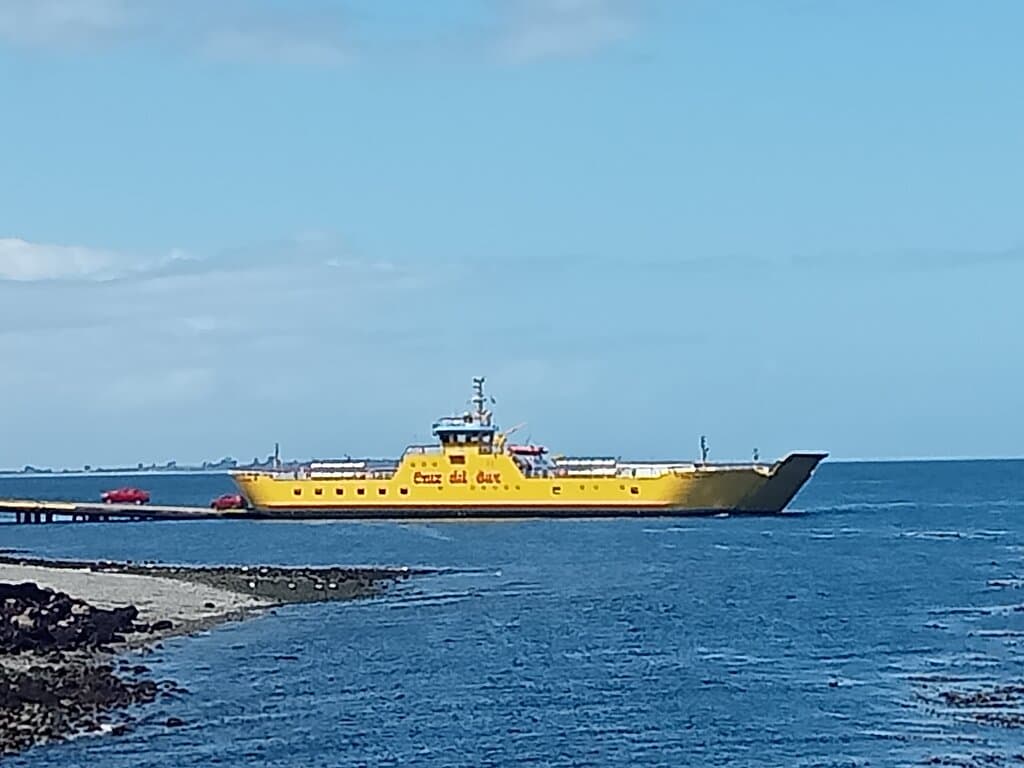 Ferry linking mainland Chile with Chiloé island. Chilean Patagonia, Chile. January 2025.