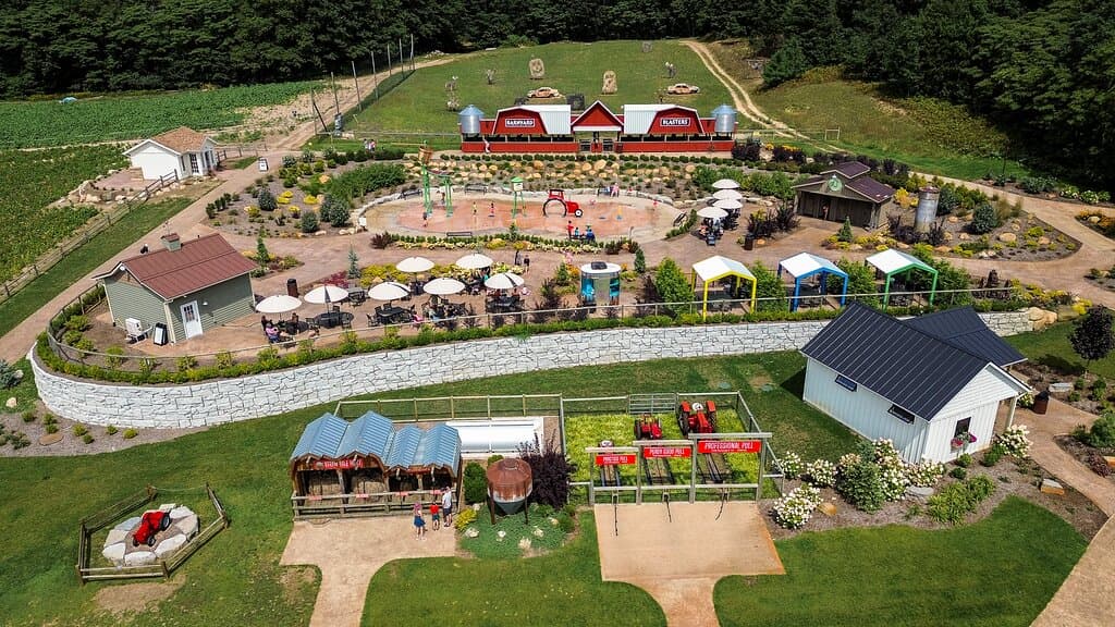 Overhead view of upper level of farm. 