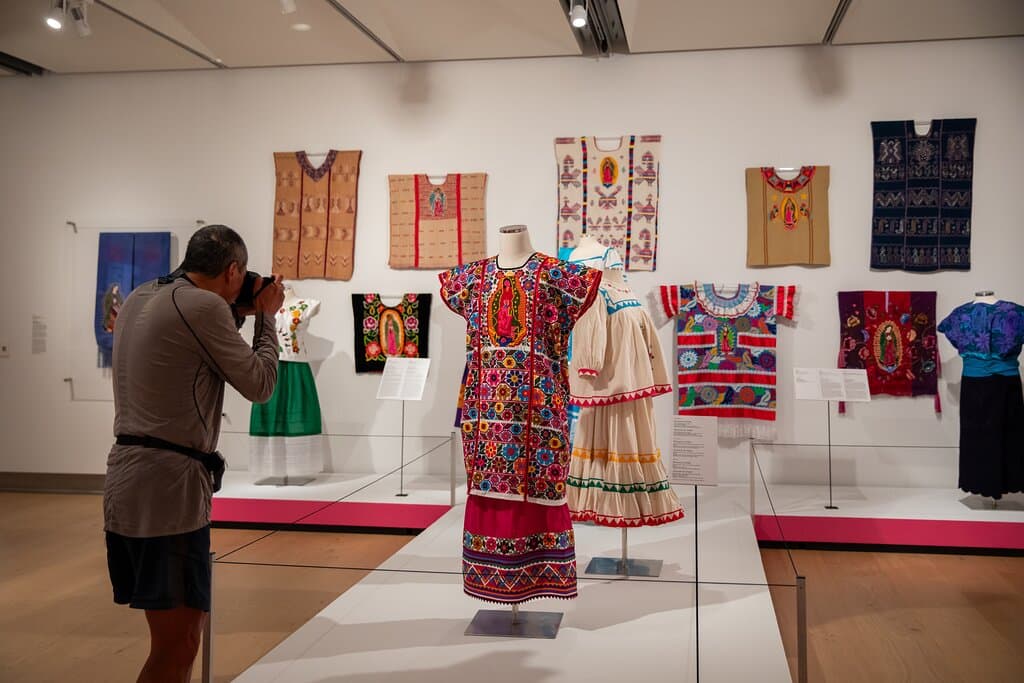 "Fashioning an Icon: Virgin of Guadalupe Imagery in Textile Design" is on view at Mingei through September 7, 2025.