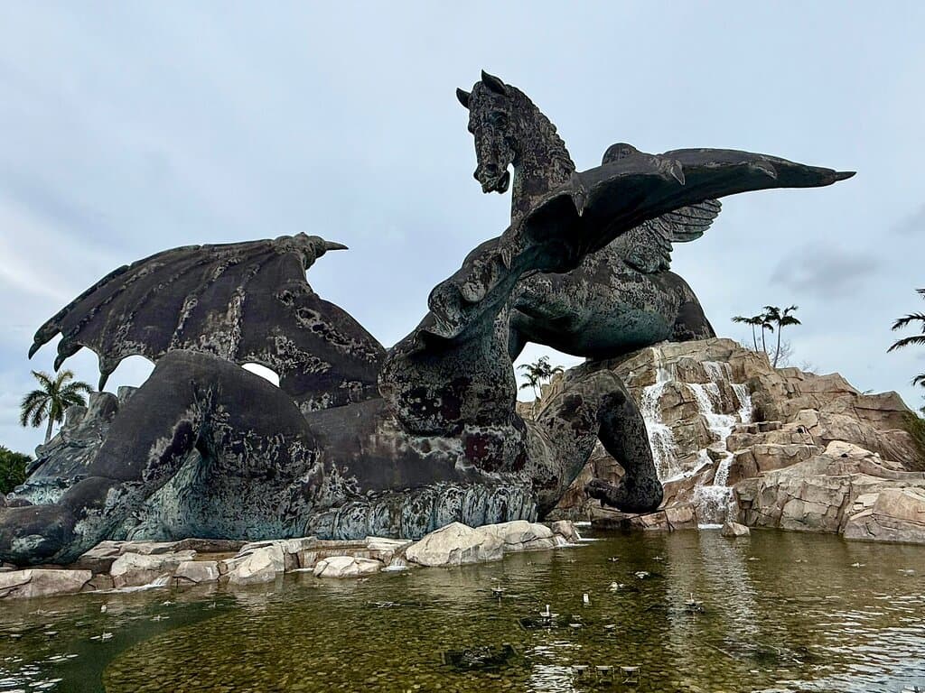 Pegasus and dragon statue