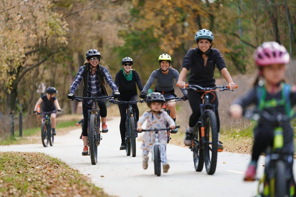Bikers of all ages enjoying Coler Mountain Bike Preserve