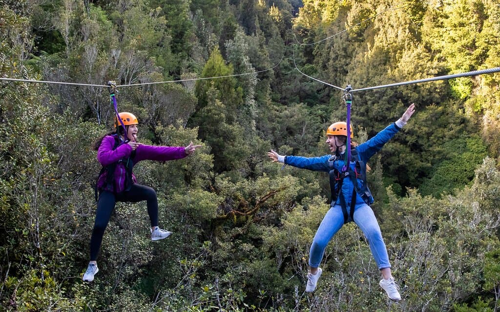 Race together on the 400m tandem zipline above the ancient forest