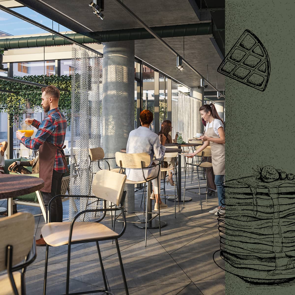 Vibrant Greenery & Seating