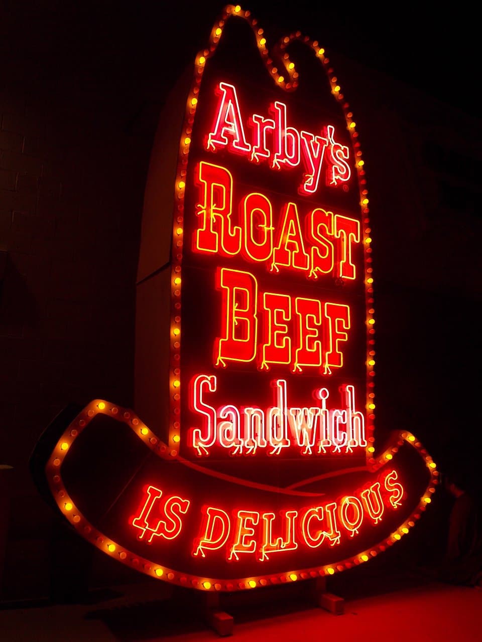 Our 17' Arby's hat lights up with neon and bulbs.