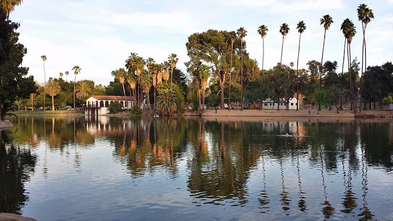 Scenic View of Lake and Boathouse