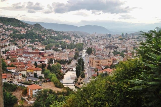 View from the White Fortress along the river in Sarajevo