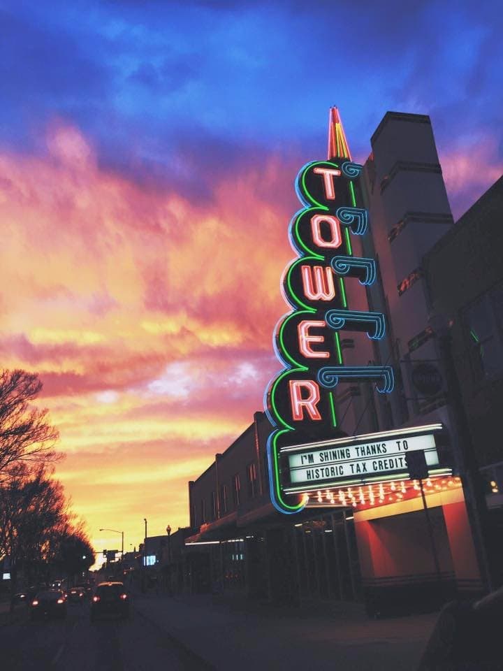 Tower Theatre at sunset by Ashley Sellers.