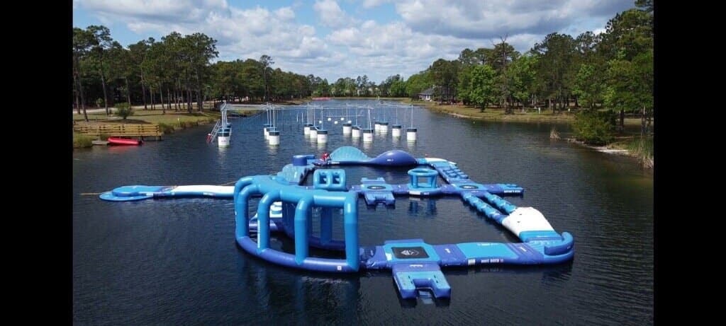 Our Aqua Park and brand new Ropes Course! Open now through September! Book now at Charlestonaquapark.com!