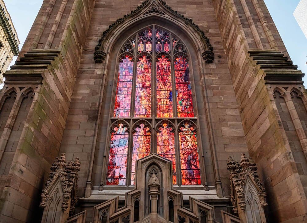 Exterior of Trinity Church showing our stained glass windows.