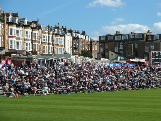Spectators at Scarborough watching Yorkshire play Gloucestershire
