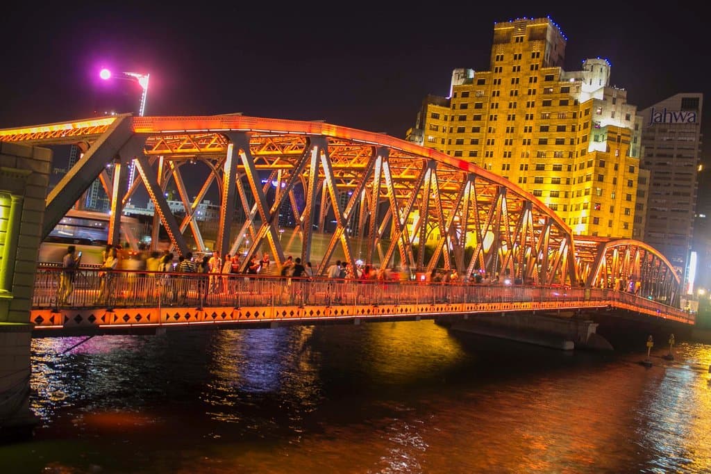 Bridge lit up at night