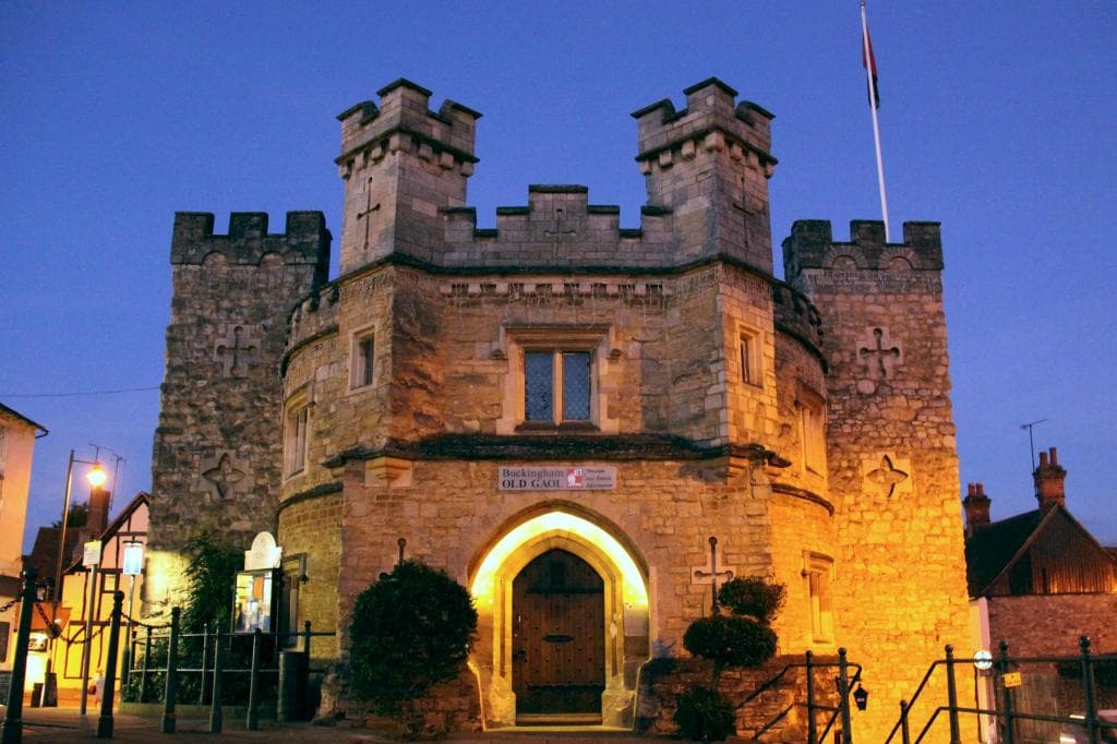 Buckingham Old Gaol front elevation at night