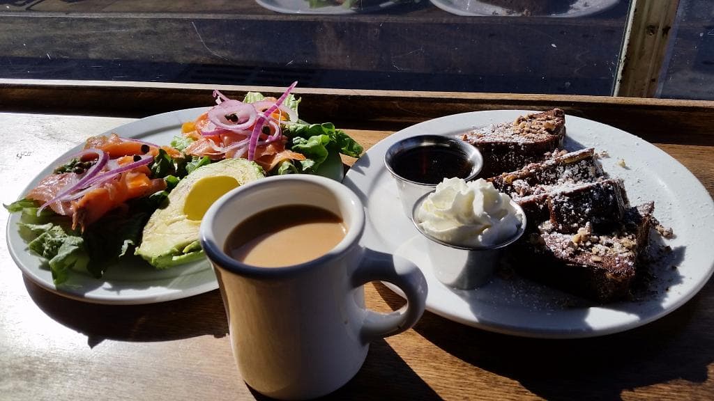 Sweet Potato French Toast (right) and Salmon Bagel (Left)