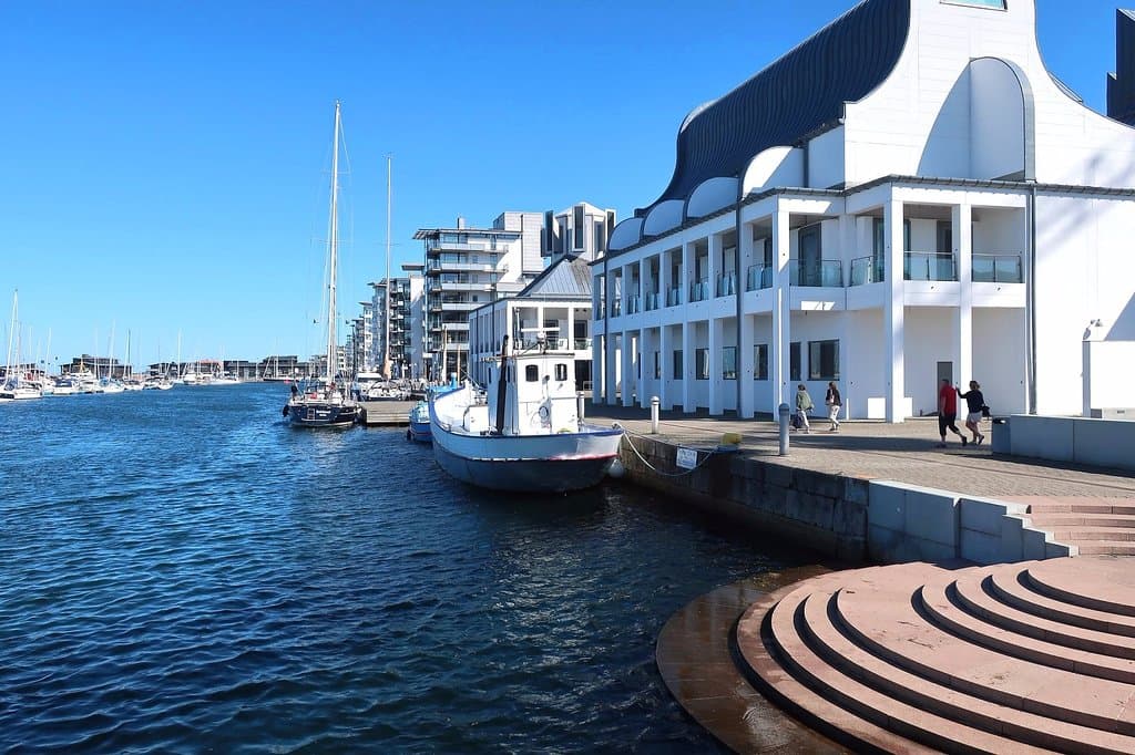 Norra Hamnen en tidig morgon i juli -17. Foto: Lina Hiltunen, Helsingborgs stad.