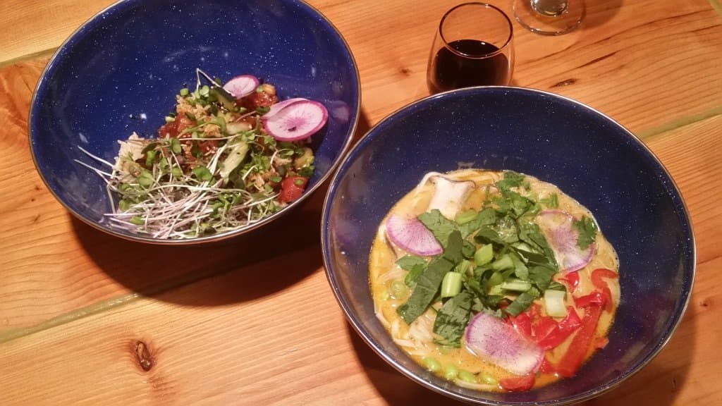 Complex flavors and a delight for the eyes ---Ocean Poke Salad, Yodelin Broth and Chicken Broth