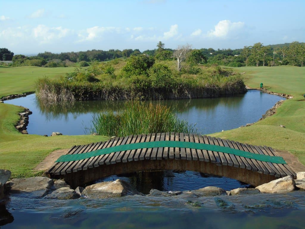 A view across the 18 hole PGA accredited course, hole 9 to the left and hole 18 to the right
