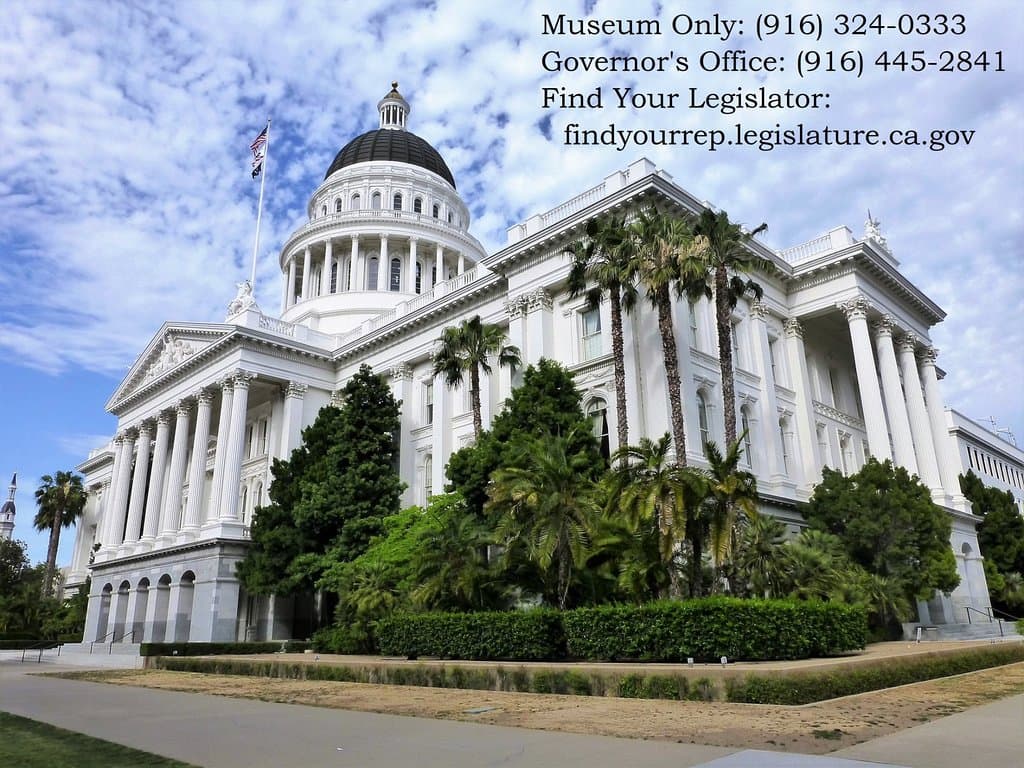 Museum: 916-324-0333. Governor: 916-445-2841. Find Your Lawmaker: findyourrep.legislature.ca.gov