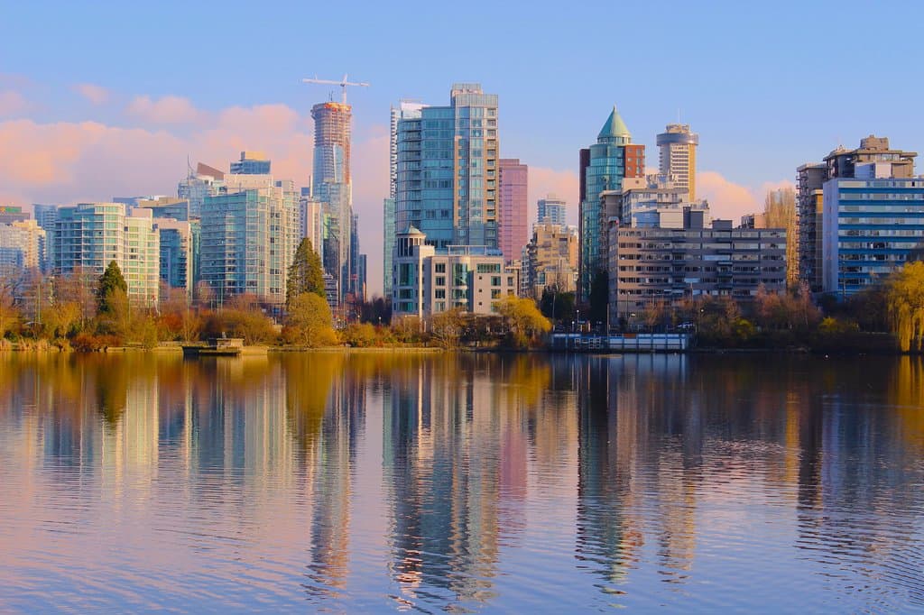 Cityscape view from across Lost Lagoon