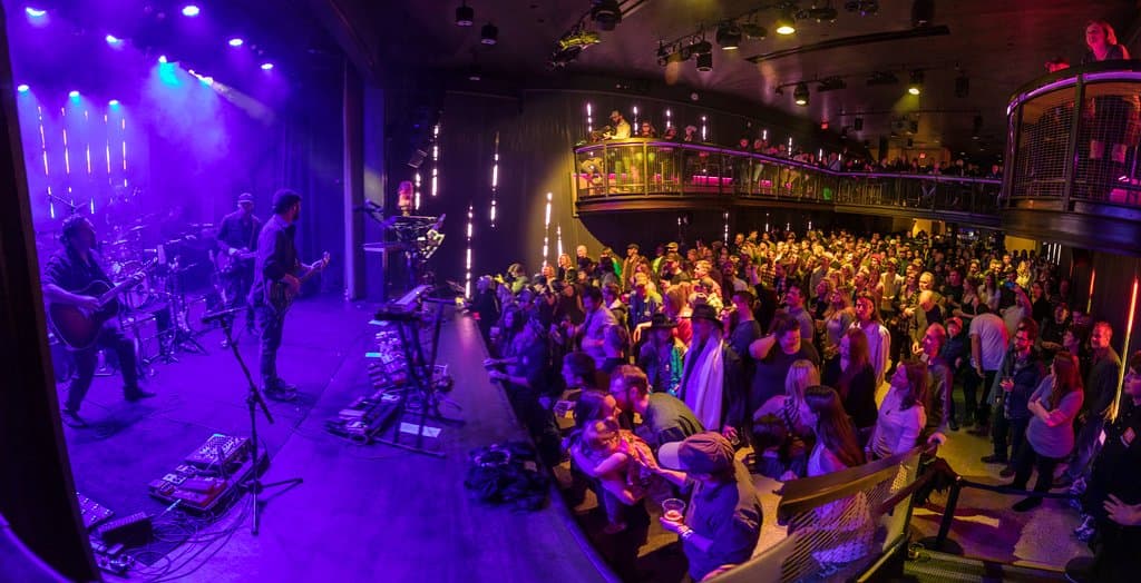 On stage.