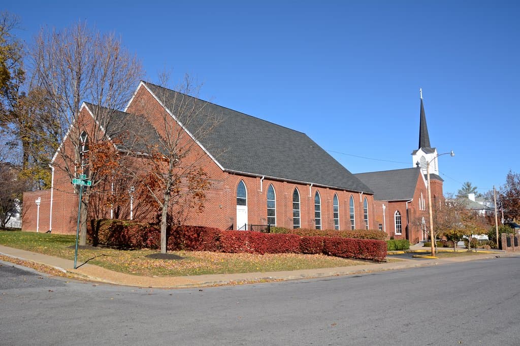 The new church in the foreground.