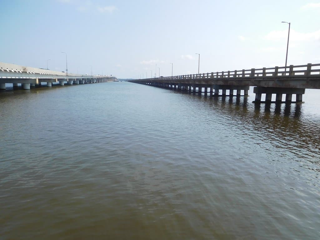Fishing Pier on Right, Roadway on Left