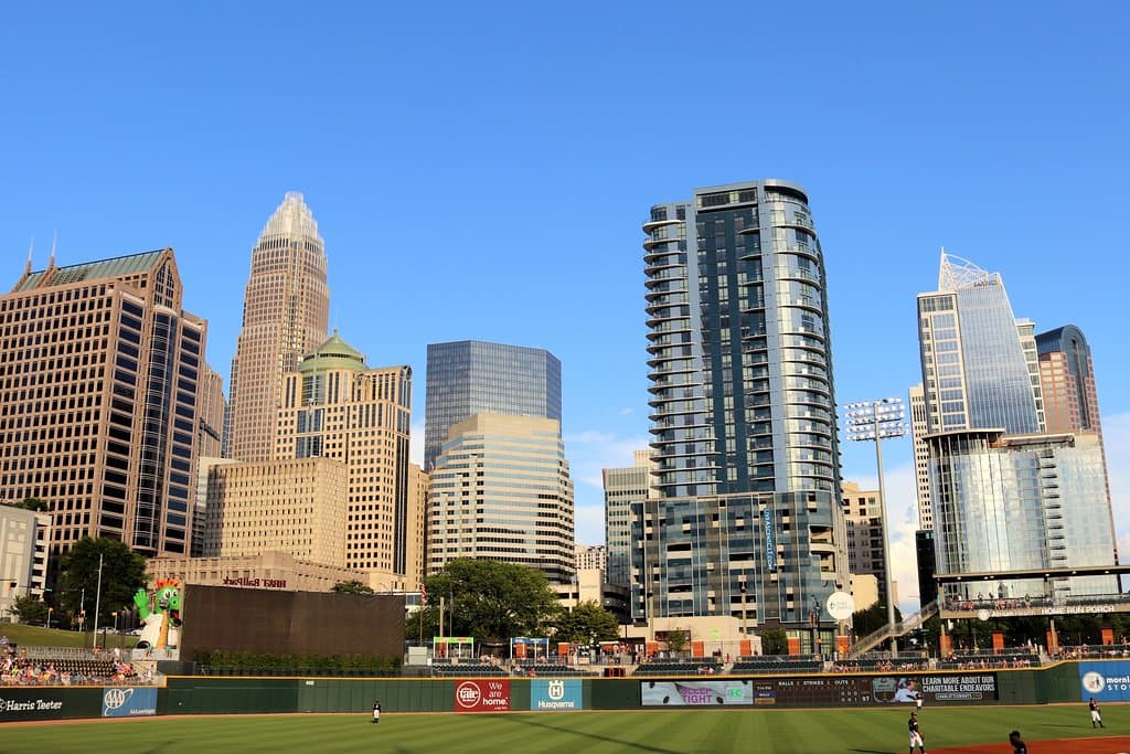 Skyline view from third base side of the ballpark