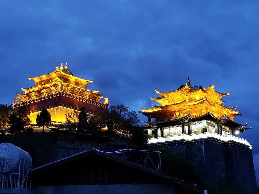 The temples from below -- beautiful after dark!