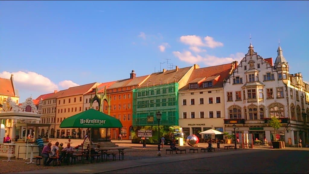 Side of the square opposite the Town Hall.