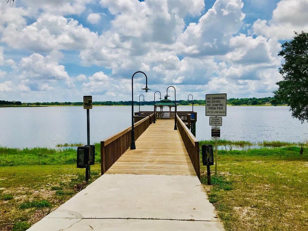 There is a long pier out into Lake Wailes