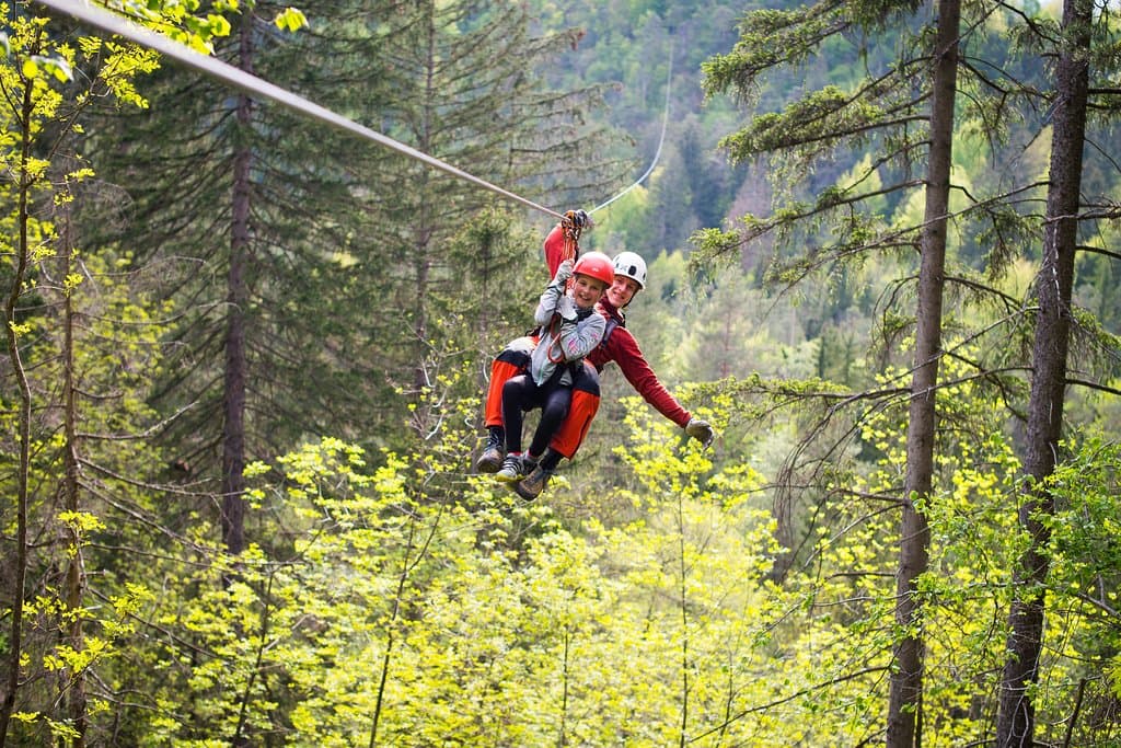 Tandem with kids on Zipline Dolinka Bled