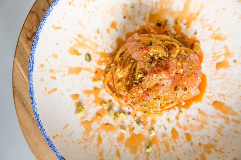 pasta gamberi rossi e pistacchio