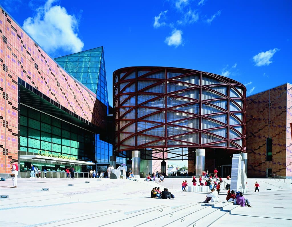 The California Science Center is located in historic Exposition Park south of Downtown Los Angeles