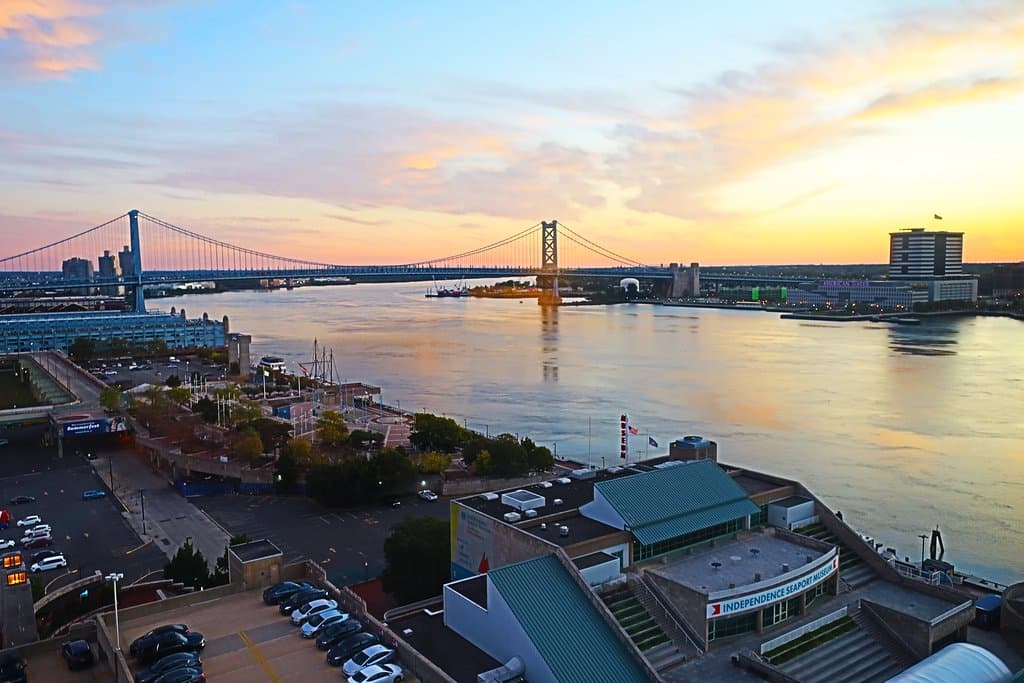 Sunrise along Penn's Landing.