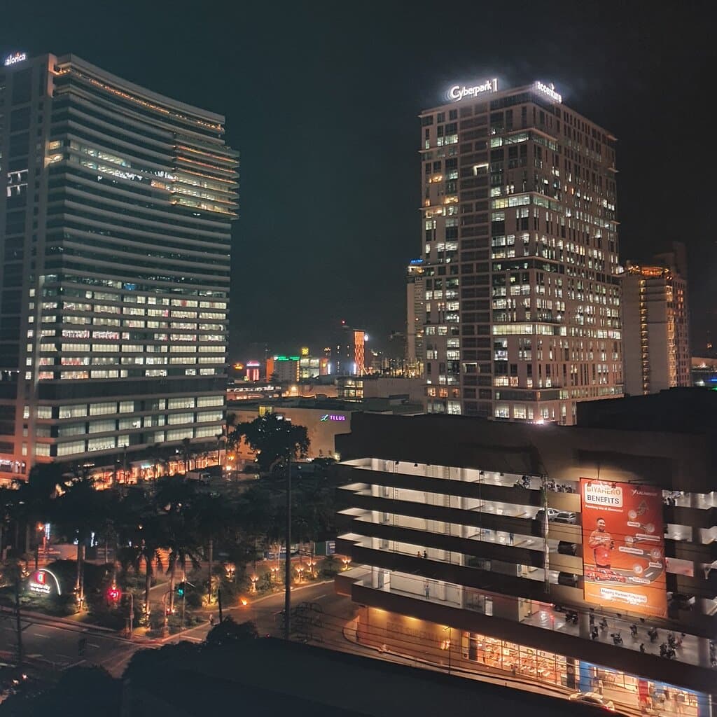 Araneta City nighttime skyline