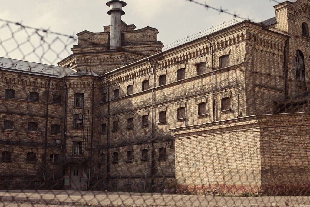 Lukiskes prison building No. 2 behind the fence