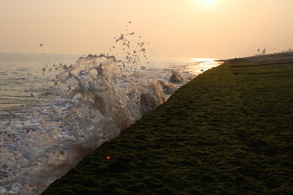 Waves hitting the man made wall