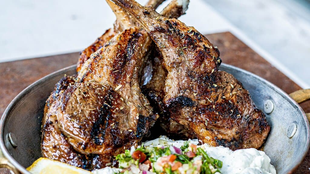 grilled lamb chops with tzatziki and bulgur