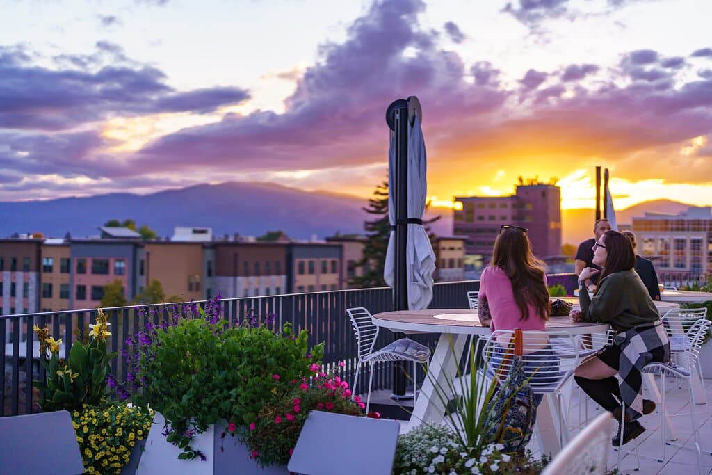 Sunset on Level Four Balcony of Missoula Public Library