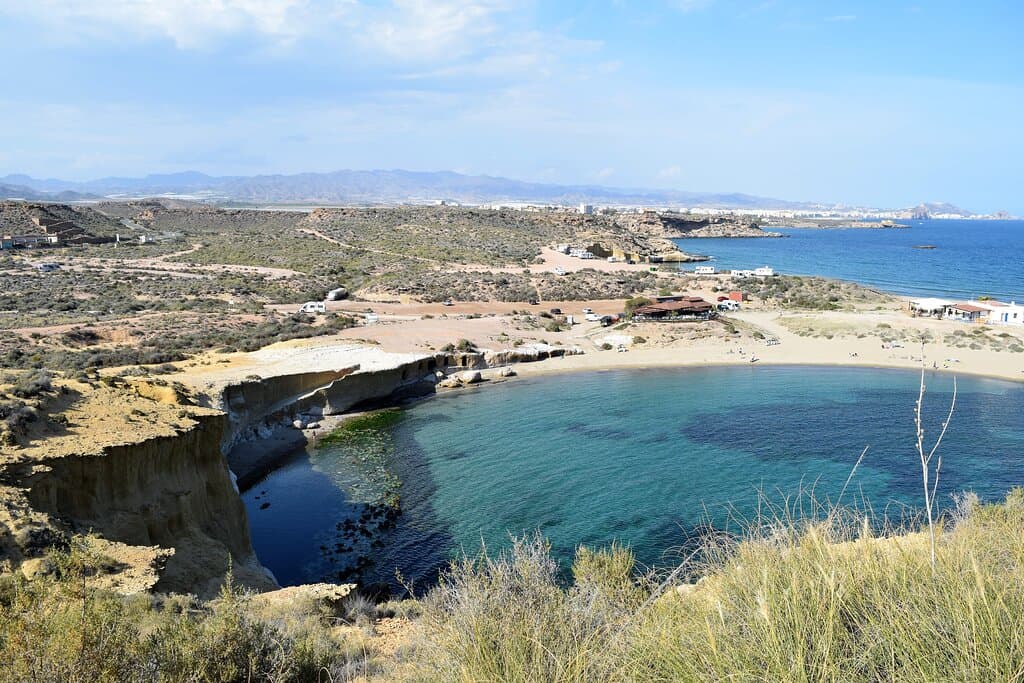 View from the cliff tops over the beach at Playa de los Cocedores