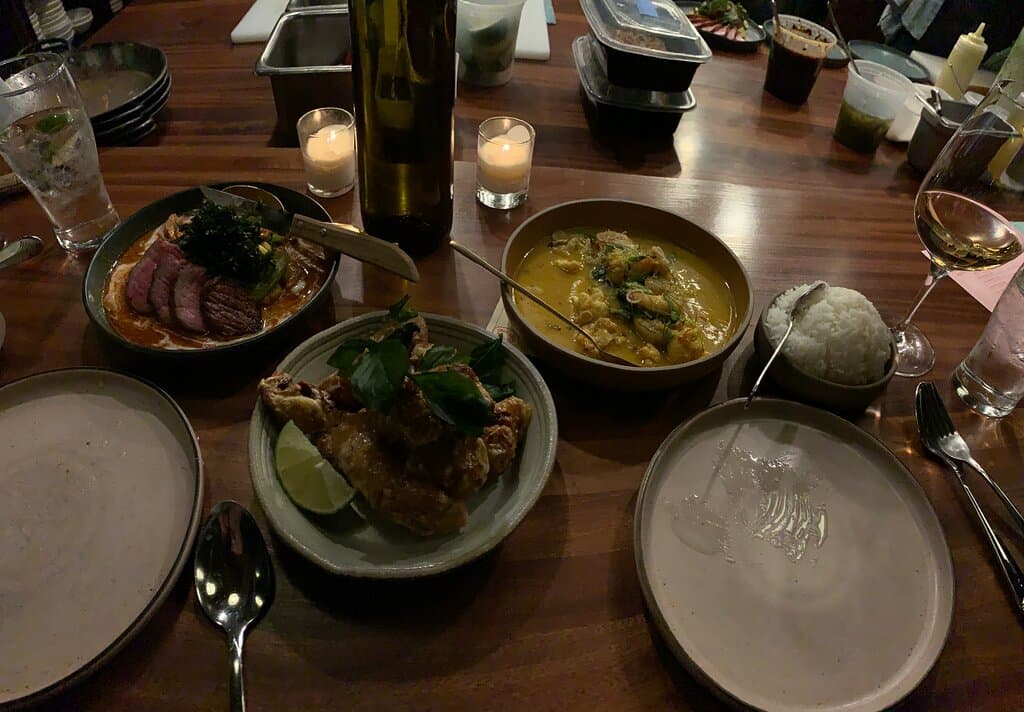 NY Strip penang curry and prawn curry