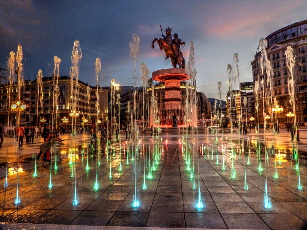 Skopje City Square, night time , summer fun