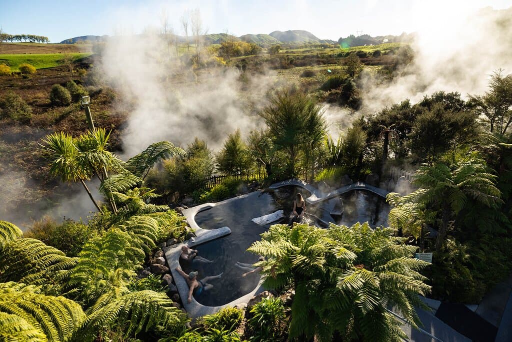 Choose to bathe in our main pool complex, with 6 bathing options, or book a private pool experience.  Pure geothermal water flows continuously through the pools, from the source at Te Manaroa Spring.  Our pools are emptied and cleaned every evening.  We are open 7 days a week from 10:30am - 8pm. Our first pool begins to drain at 7:15pm