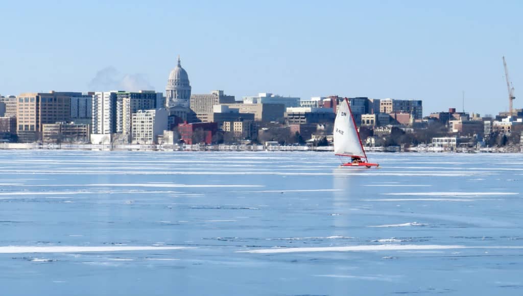 Ice Boating on Frozen Lake